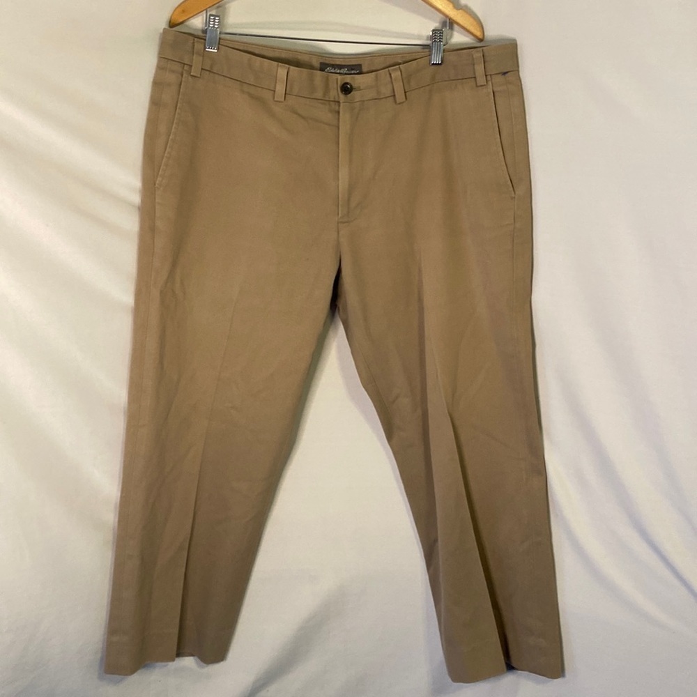 Eddie Bauer Twill Khaki Pants Men Size 40 Tan Flat Front